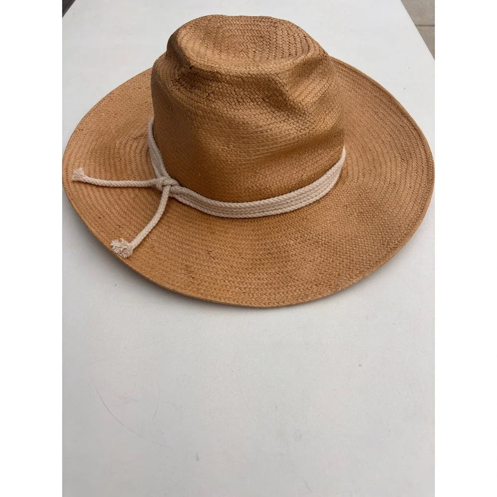 Gigi Pip Tan Straw Sun Hat Wide Brim Rope Band 59 M/L Summer Beach Hat